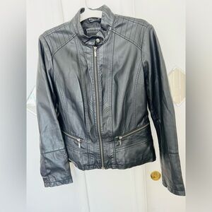 Bernardo Black Leather Zip Motorcycle Jacket size Large